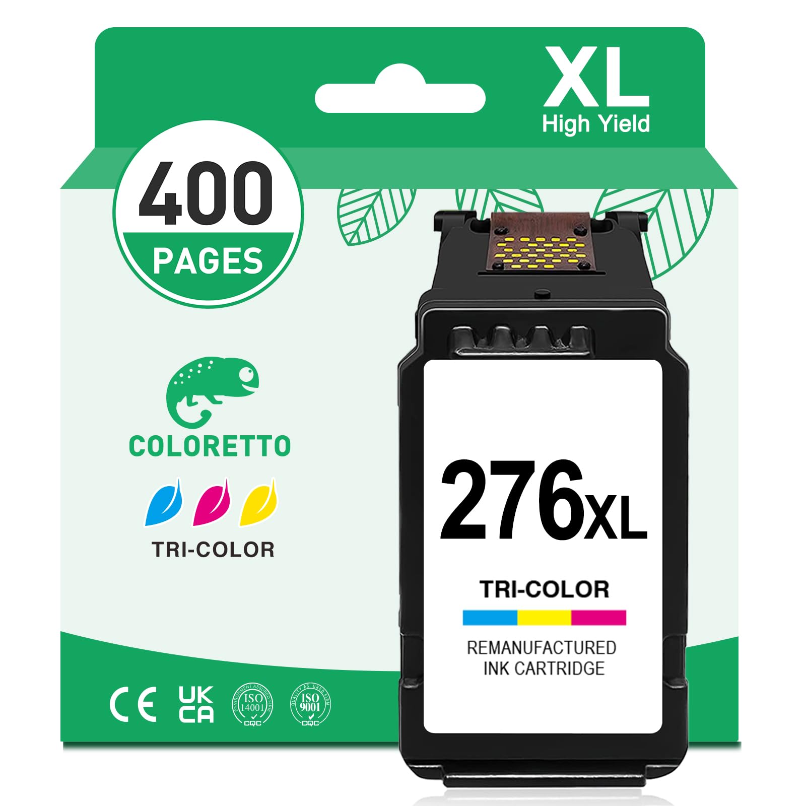 COLORETTO 276XL Ink Cartridge for Canon TS3720 Color Ink TS3729 TS3725 TS3722 TS3700 TS3522 TS3520 TS3500 TR4725 TR4722 TR4700 TR4720 Printer Remanufactured Pixma CL-276 XL cl276xl Colour 1-Pack