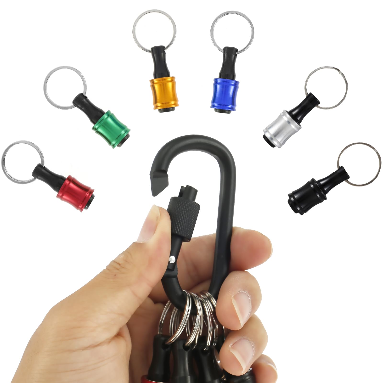 18Pcs 1/4 inch Hex Shank Bit Holder Keychain Portable Socket Drill Bit Holder Quick Change Aluminum Alloy Long and Short Drill Bit Holder Extension Bar Impact Screwdriver Bit Holder Key Chain