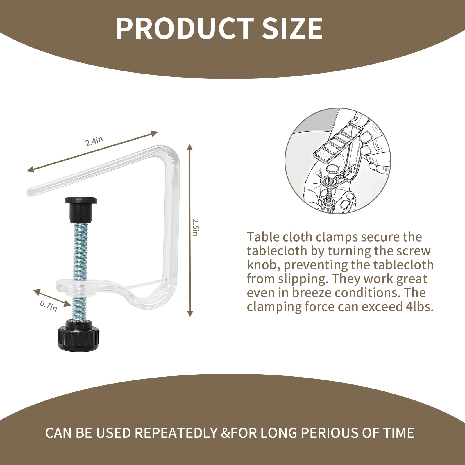 12 Piece Adjustable Tablecloth Clips with Strong Clamping Force to Prevent Slippage. Damage-Free Table Cloth Holder Clips , Easy to Install, Suitable for Tables with Thickness Between 0.4-1.96 Inch.