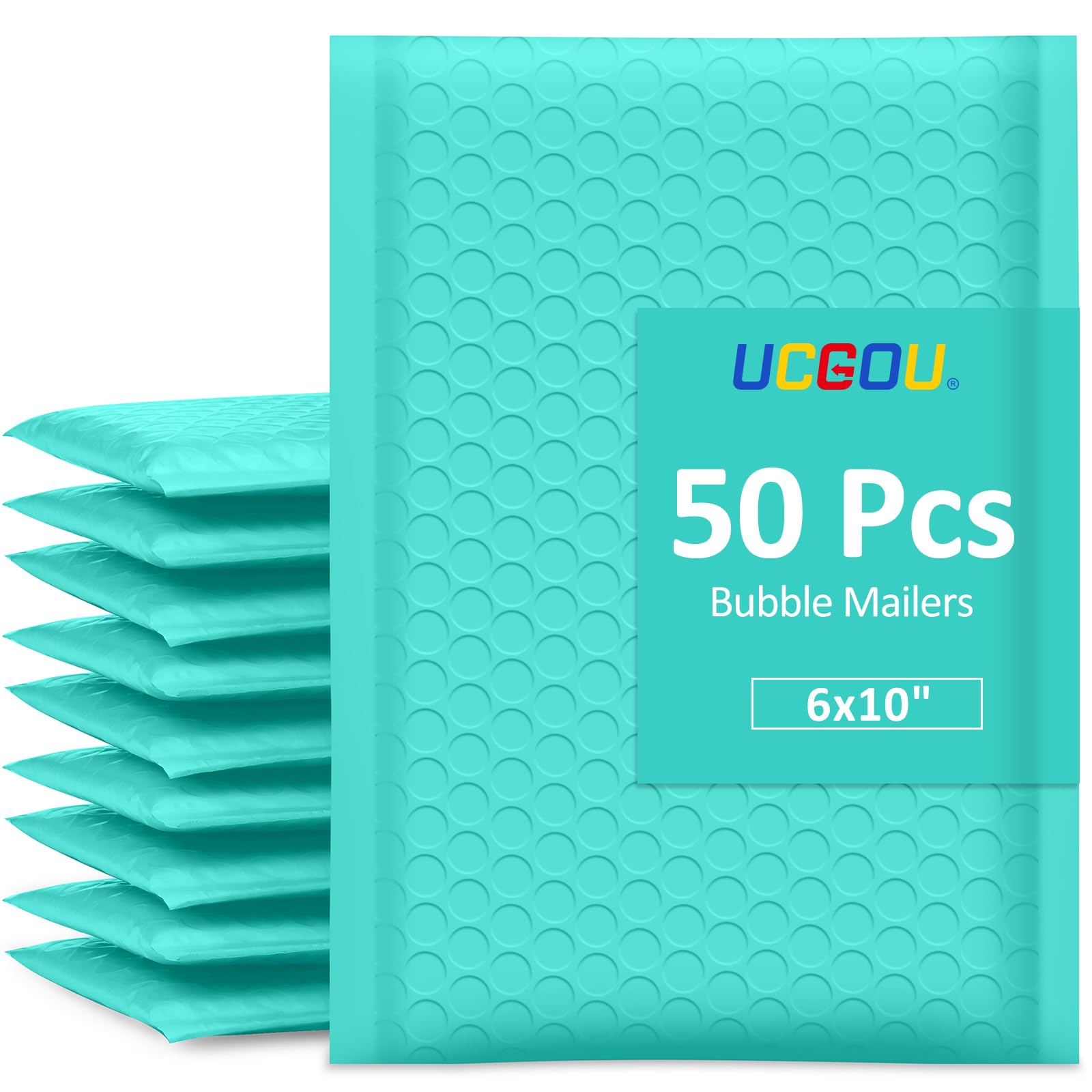 UCGOU Bubble Mailers 6x10 Inch Teal 50 Pack Usable Size 6x9 Padded Envelopes Small Business Mailing Packages Opaque Self Seal Adhesive Waterproof Boutique Shipping Bags for Jewelry Makeup Supplies