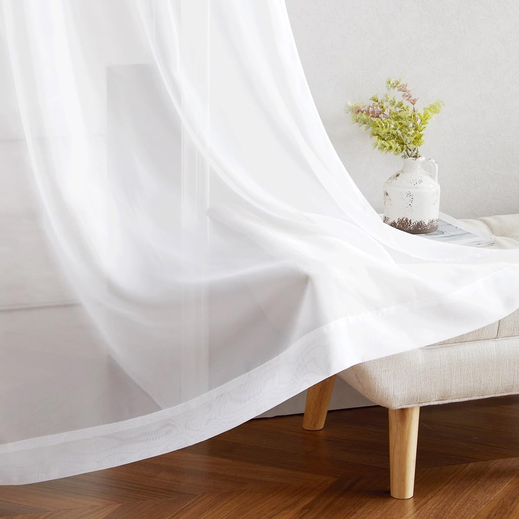 NICETOWN White Sheer Curtains 96 inches Long Privacy for Living Room, Home Decoration Grommet Top Semi Sheer Long Window Curtain 2 Panels Breathable Elegant for Bedroom (2 Pcs, 54 W x 96 L, White)
