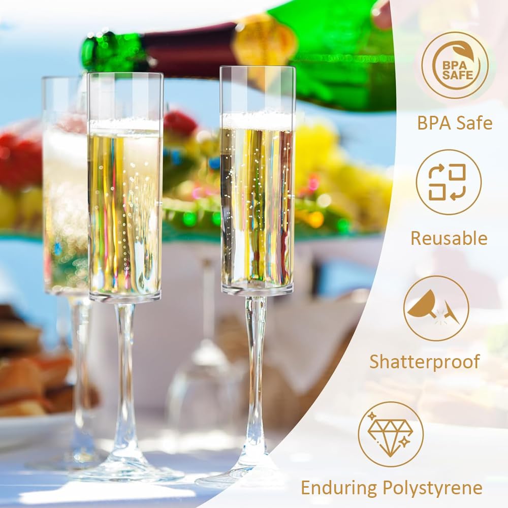 16 Pack Plastic Champagne Flutes,6 Oz Unbreakable Acrylic Clear Goblet Glasses, Reusable Champagne Toasting Cups for Party Birthday Anniversary Wedding Thanksgiving