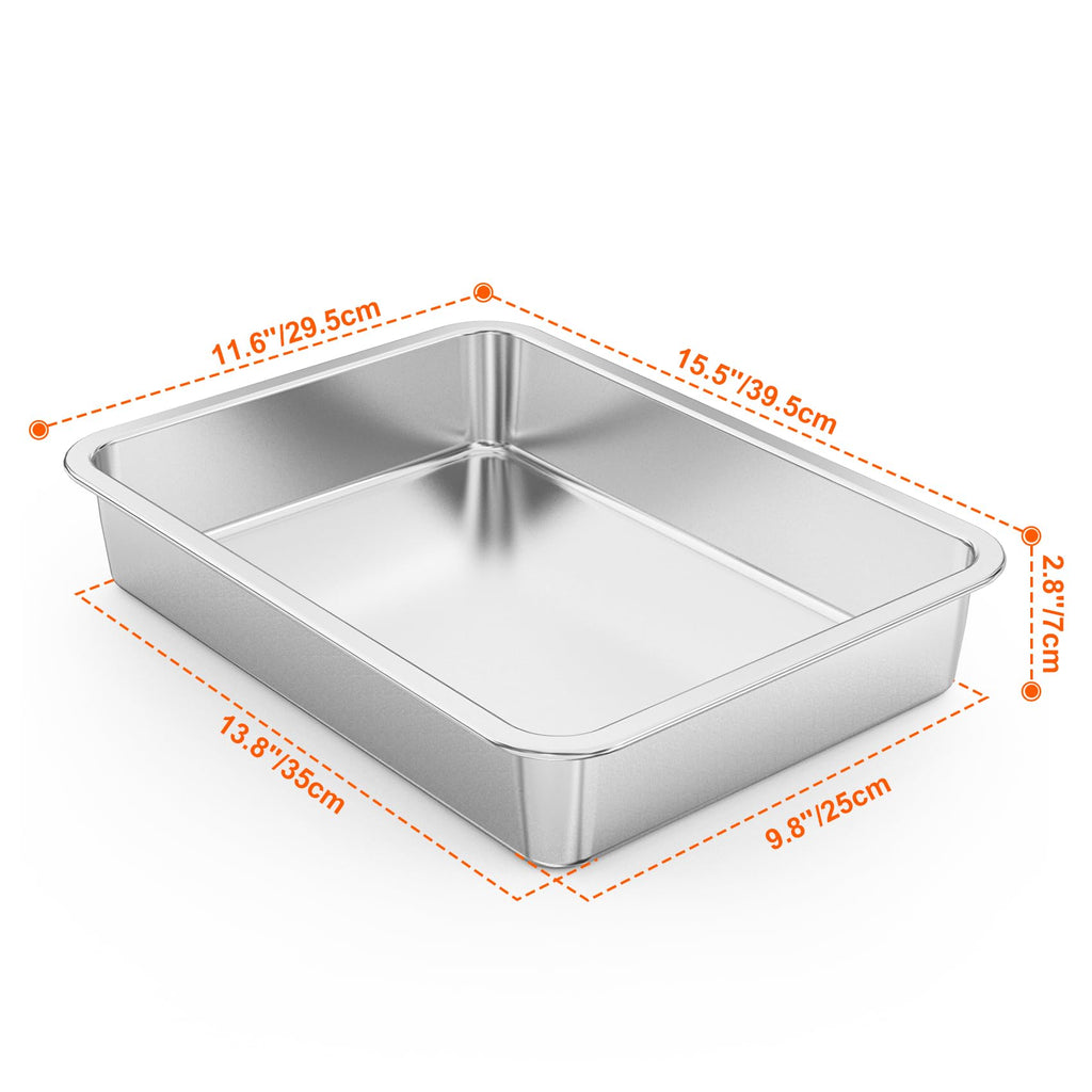 Onlyfire Stainless Steel Baking Pan Barbeque Grilling Pan for Baking Breads, Grilling Chicken, Vegetables,15.5" X 11.6" X 2.8"