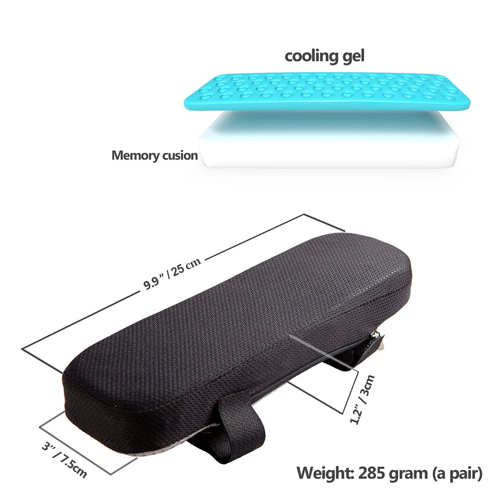 Ergonomic Armrest Pads, Cooling Gel Memory Foam Office Chair Armrest Pads, Comfortable Elbow Pillow for Arm Rest, Ergonomic Armrest Cushions for Chairs Wheelchair Comfy Gaming Chair Pack of 2