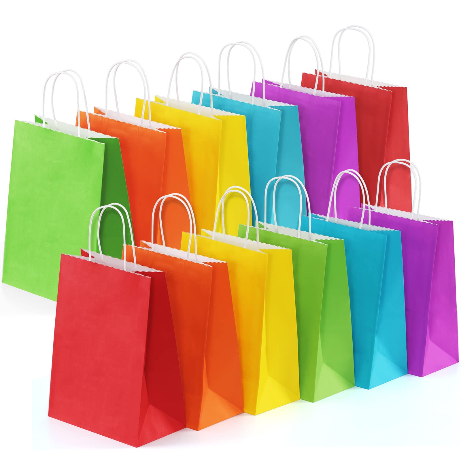 BagDream Medium Party Favor Paper Gift Bags with Handles 24PCS 8x4.25x10.5 6 Assorted Rainbow Colors Party Bags Kraft Paper Bags for Wedding Brithday Parties