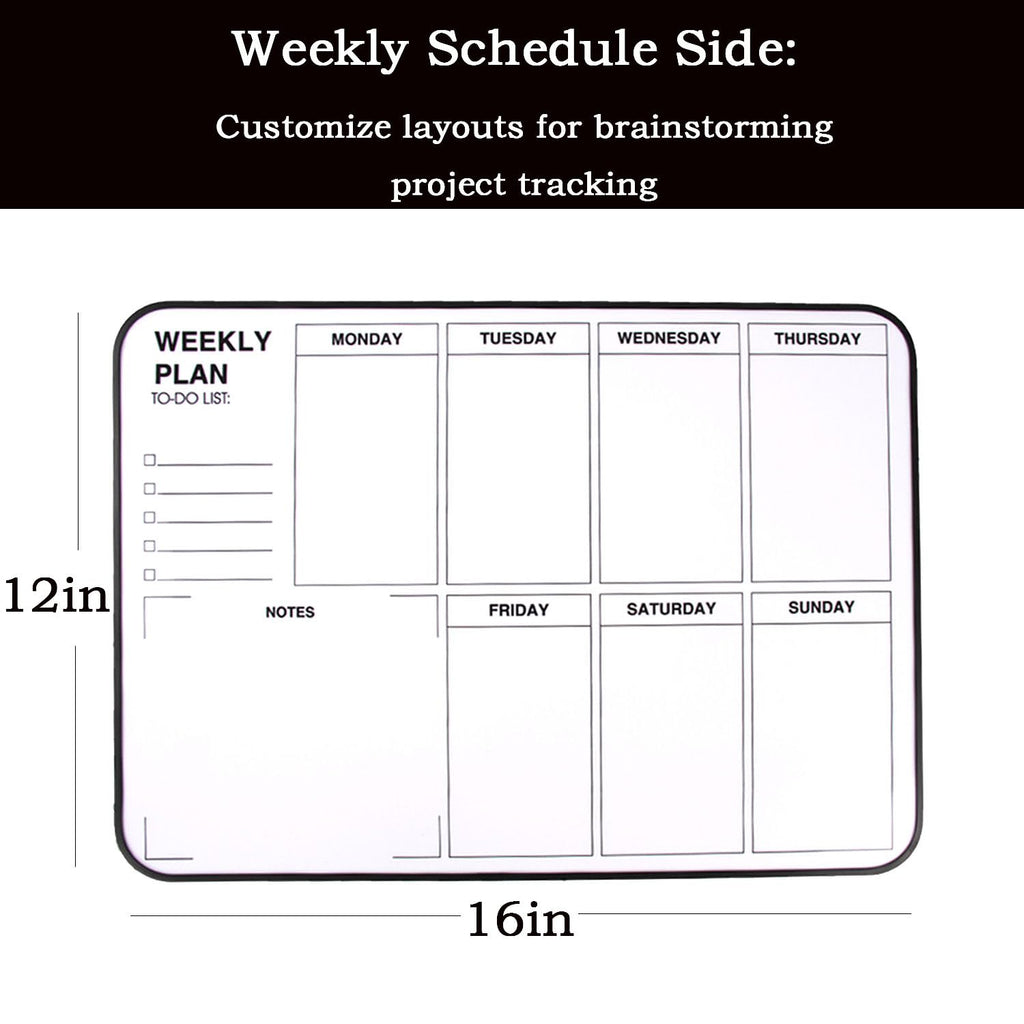 Double Sided Weekly Dry Erase Board with Stand - 16"x12" Double-Sided Magnetic Whiteboard Dry Erase Calendar with Stand for and Desktop, Portable Calendar Whiteboard for Drawing, Writing, Planning