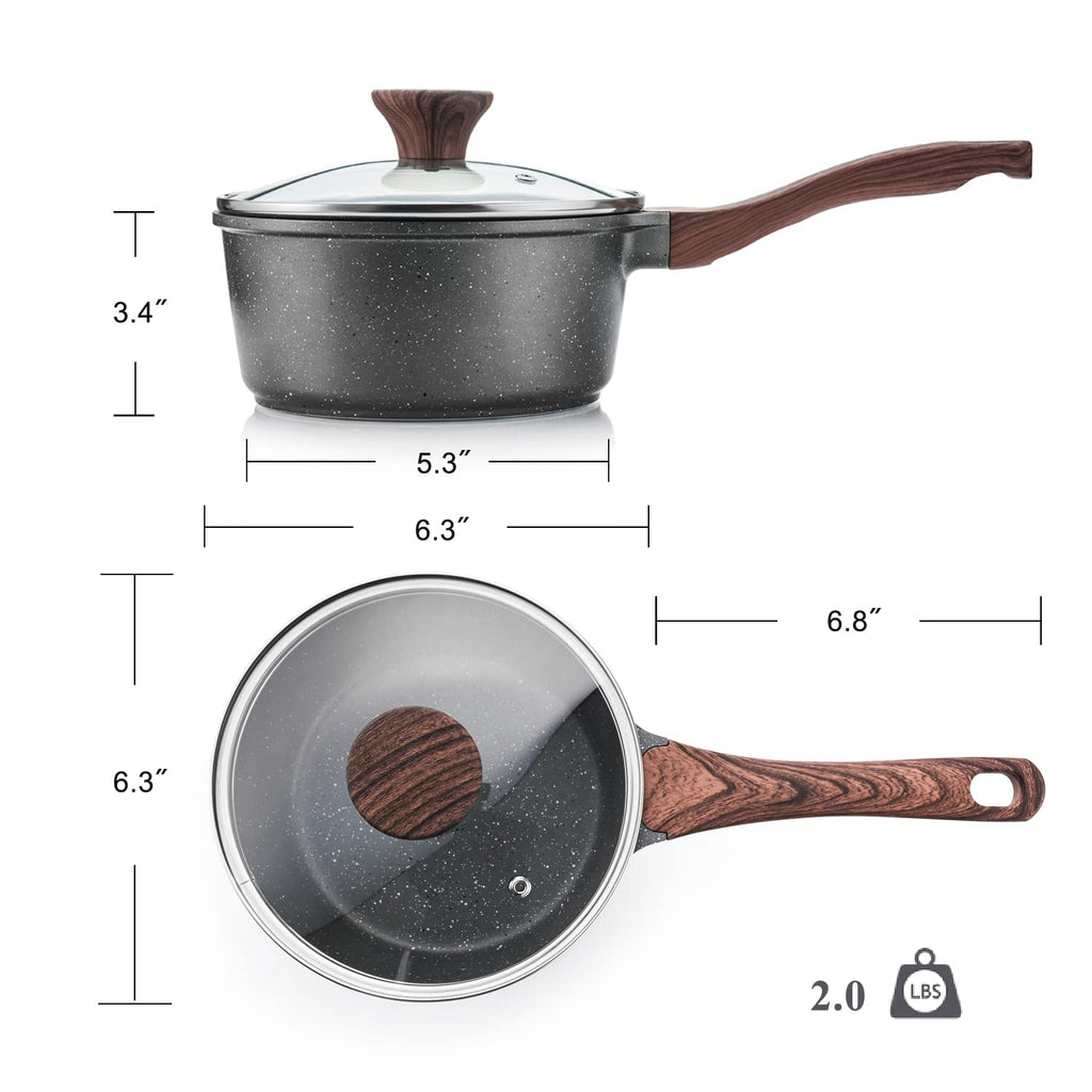 SENSARTE Nonstick Saucepan with Lid, 1.5 Quarts Small Pot with Swiss Granite Coating, Stay-Cool Handle, Multipurpose Handy Sauce Pot Small Kitchen Cooking Pot, Induction Comptable, PFOA Free