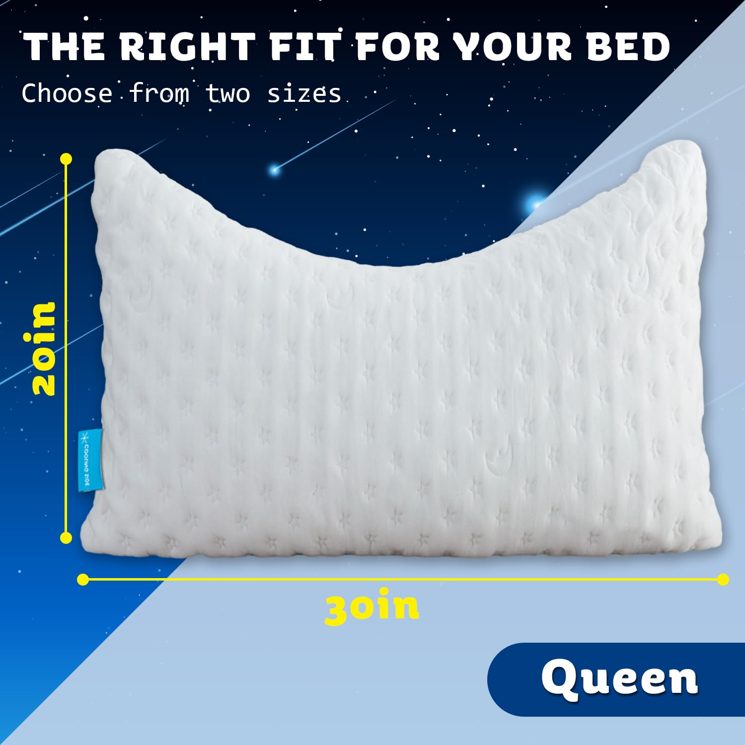 Cooling Side Sleeper Pillow for Neck and Shoulder, Luxury Shredded Memory Foam Curved Bed Pillows for Sleeping Set of 1- Adjustable Queen Size- Washable Cover Crescent White