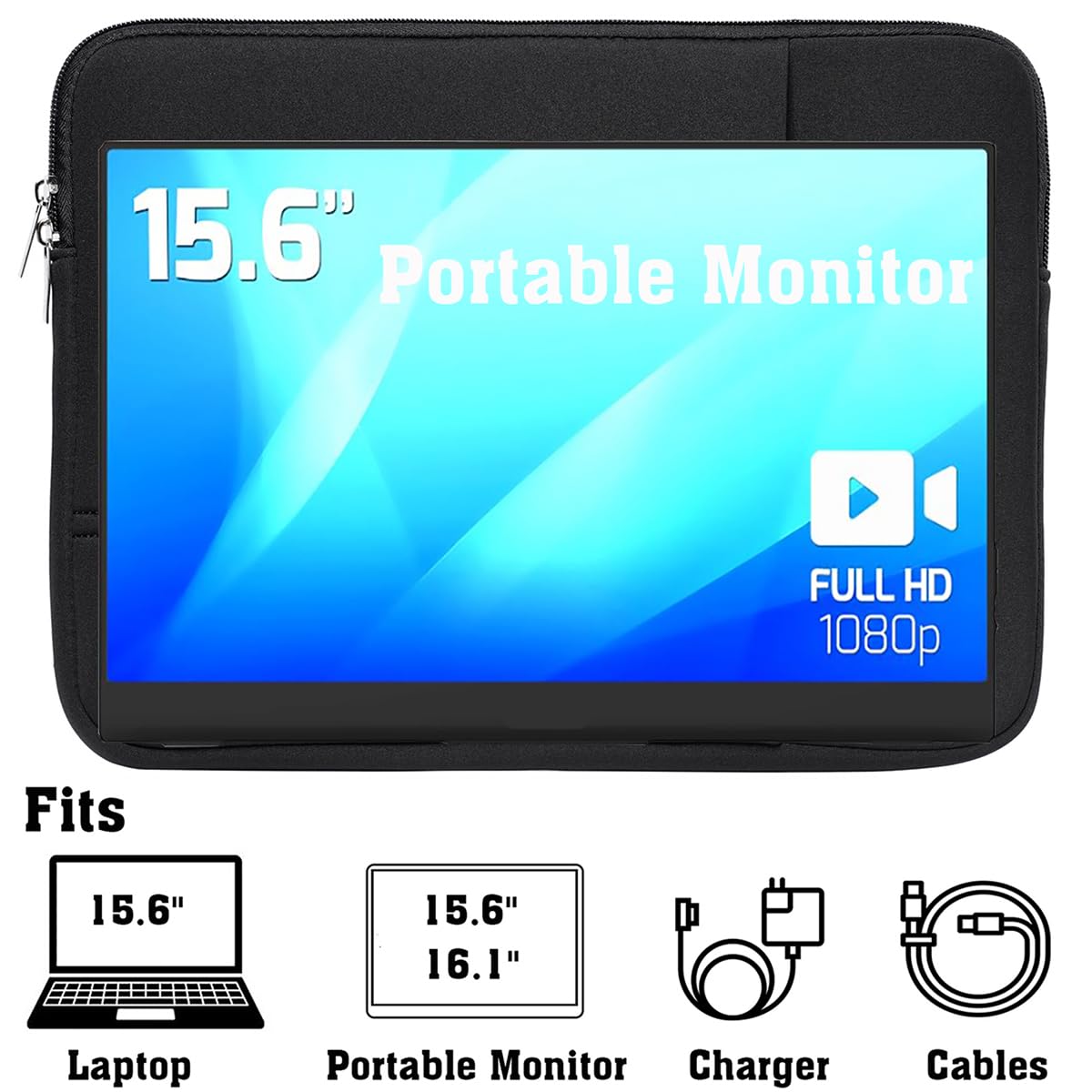 Portable Monitor Case 15.6 inch Soft Protective Carrying Sleeve Bag Pounch for 15.6'' External Monitor Display