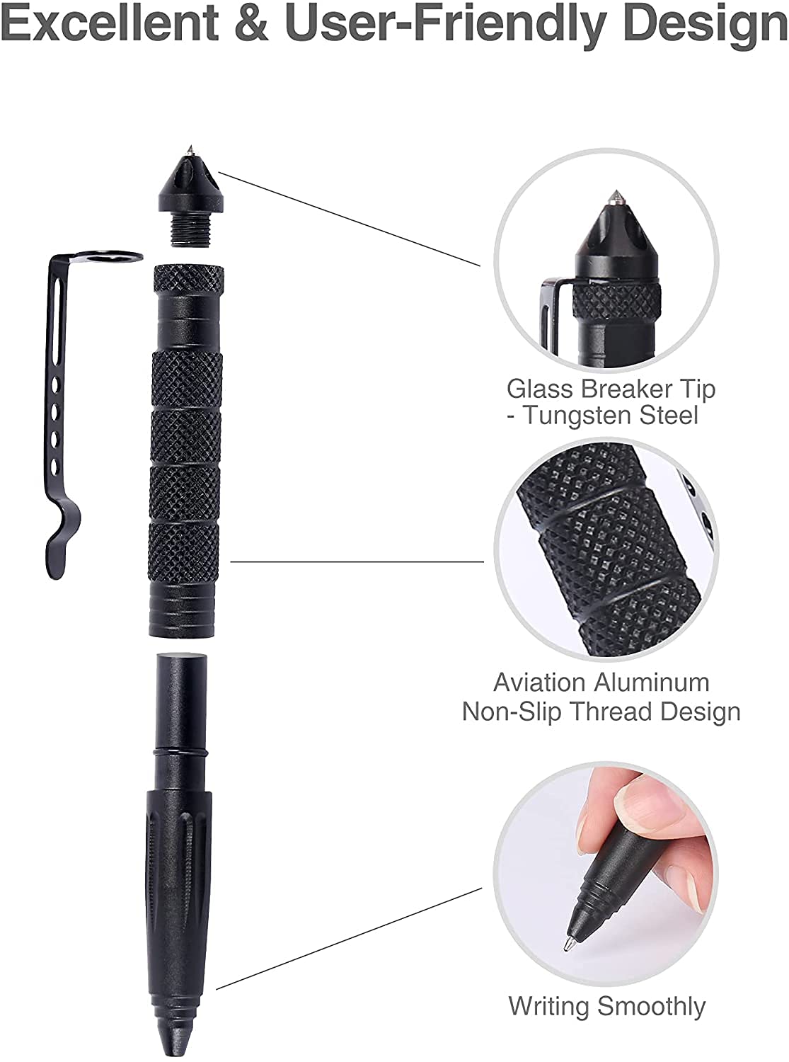 Axmerdal Pack of 3 Aircraft Aluminum Tactical Pen Tungsten Steel Tip Outdoor Survival Tool Emergency Glass Breaker in Car