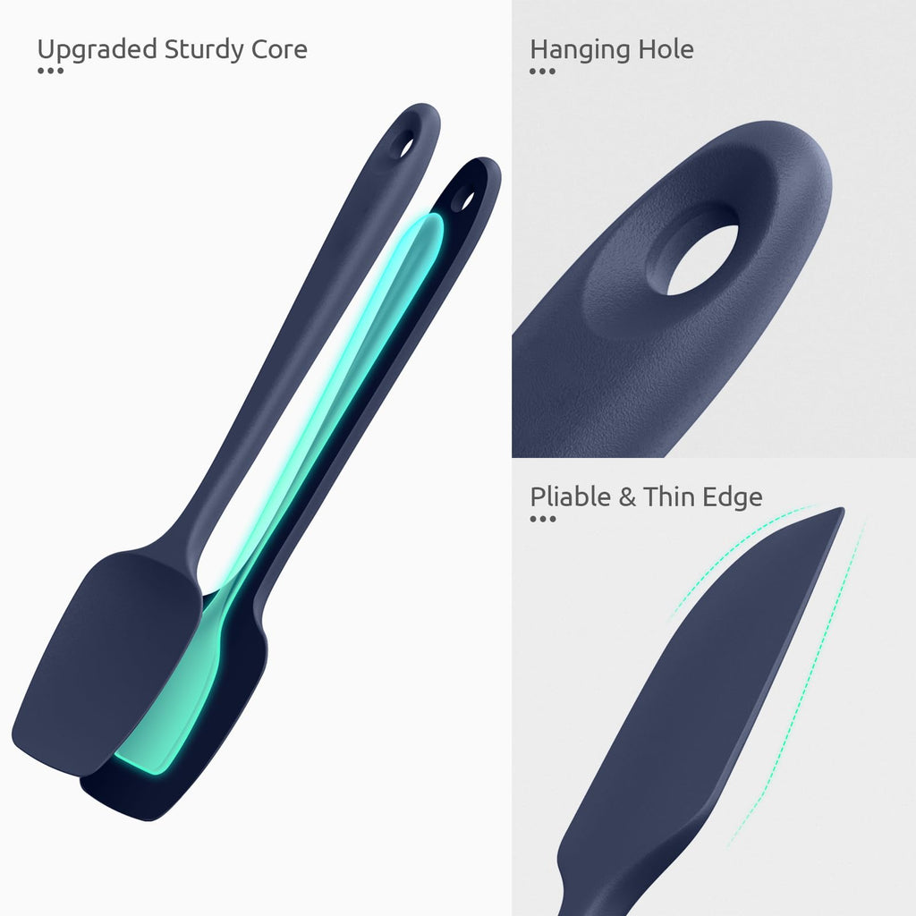 Heat Resistant Silicone Spatula Set: U-Taste 600ºF High Temp Seamless BPA-Free Food Grade Flexible Rubber Silicon Kitchen Cooking Mixing Baking Scraper for Nonstick Cookware Set of 4 (Midnight Blue)