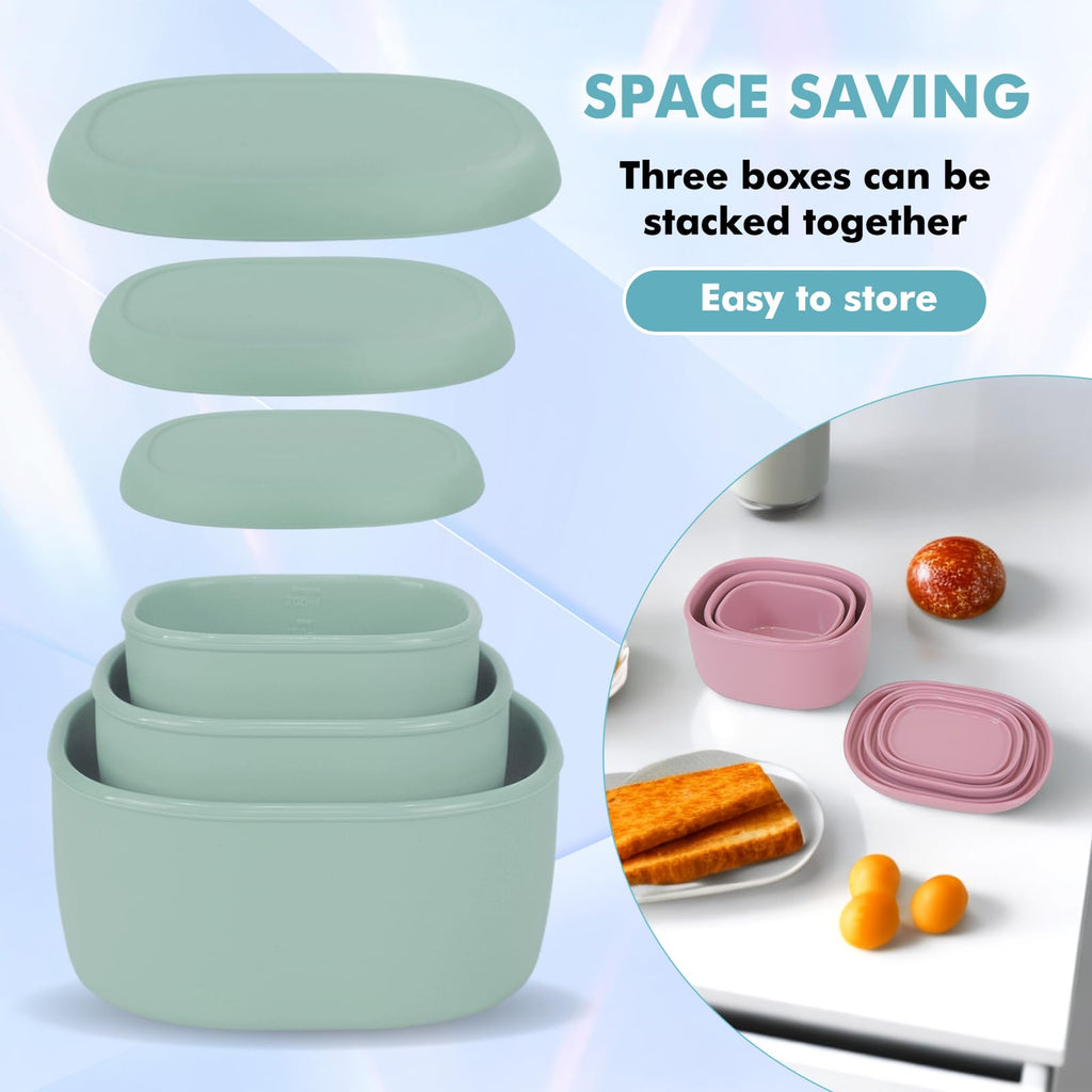 Anatole Silicone Food Storage Containers 3 Pcs Lunch Bento Box with Lids Leakproof Dishwasher Microwave Oven Freezer Safe BPA Free (20oz 10oz 6.7oz)