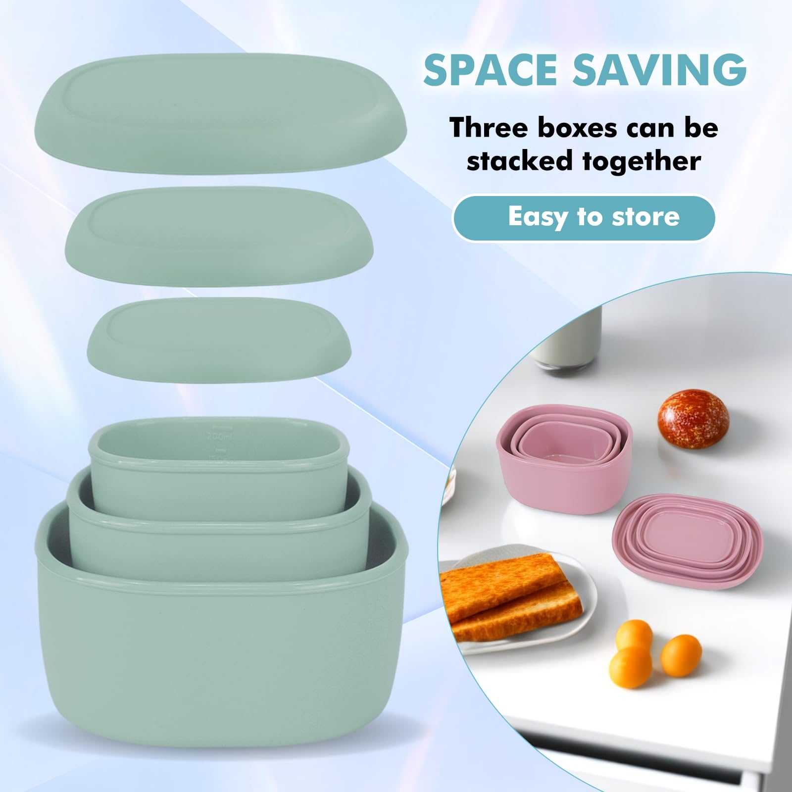 Anatole Silicone Food Storage Containers 3 Pcs Lunch Bento Box with Lids Leakproof Dishwasher Microwave Oven Freezer Safe BPA Free (20oz 10oz 6.7oz)