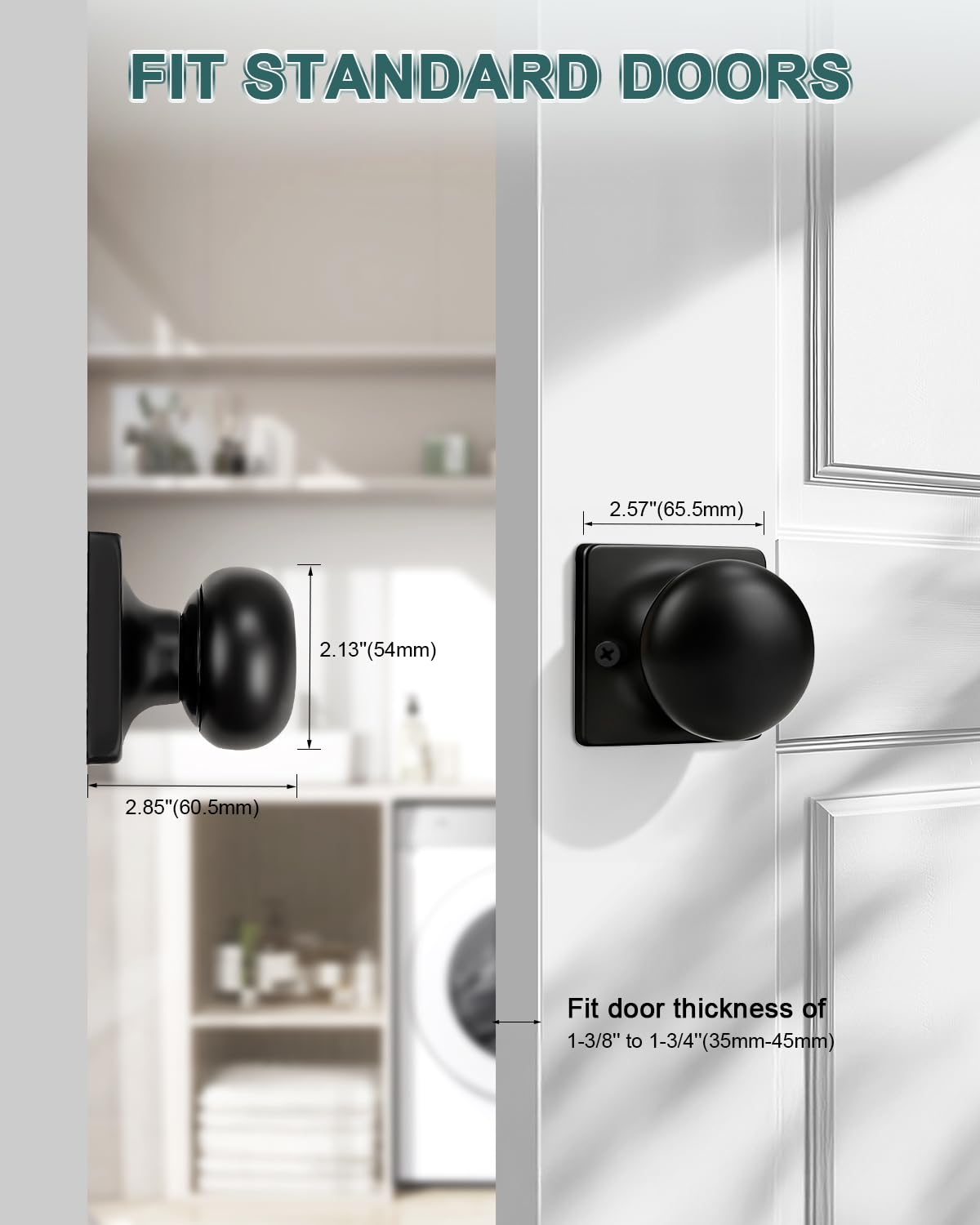 GOBEKOR 2 Pack Dummy Door Knob Interior Matte Black Dummy Door Knobs Round Keyless Stainless Steel Single Side Door Knobs for French Doors