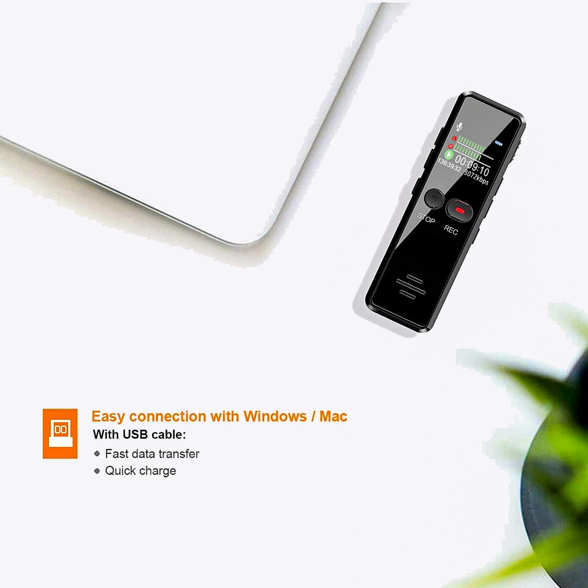 Liebssen Digital Voice Recorder with Playback, Enhanced Audio Dictaphone with One Touch, 8G 1536Kbps HD Recording Noise Reduction USB Charge MP3 Player Recorder for Lecture Interview Meeting
