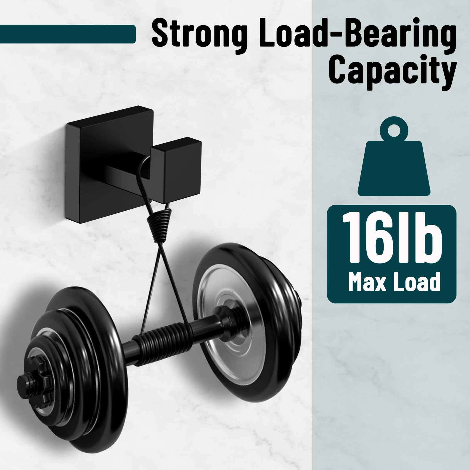 Towel Hooks,SUS304 Stainless Steel Towel Hook Anti-Rust,4 Pack Modern Matte Black Towel Hooks for Bathroom,Heavy Duty Square Hooks,Easy Installation Bathroom Hooks,Black Hooks for Bathroom/Kitchen