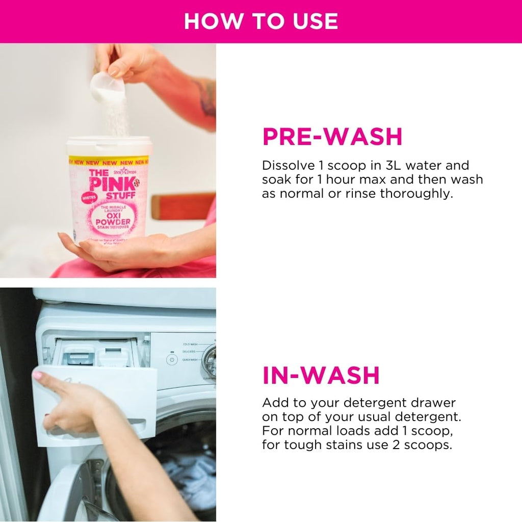 Stardrops The Pink Stuff Miracle Laundry Oxi Powder Stain Remover, Whites, 1 kg