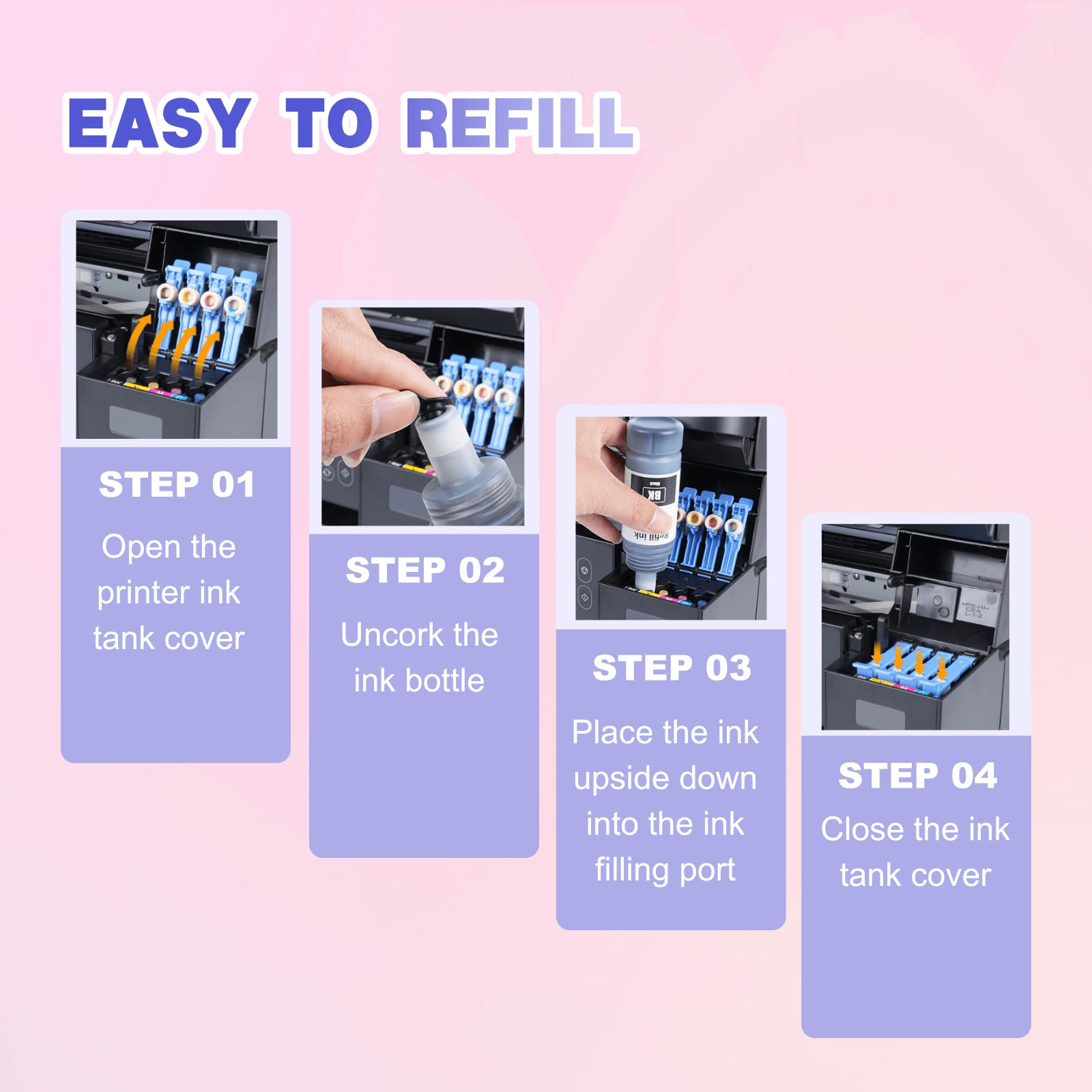 JoyPrinting Ink Refill Bottles Work for ET-2850 ET-3850 ET-4850 ET-2760 ET-3760 ET-4760 ET-3750 ET-4750 ET-3830 ET-15000 (5 Pack)