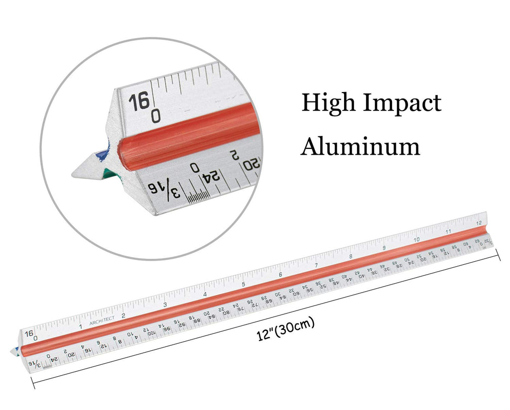Nicunom 3 Pack Architectural Scale Ruler, 12" Triangular Architect Scale Aluminum Color-Coded Grooves Triangle Ruler for Architects, Students, Draftsman, and Engineers (Imperial)