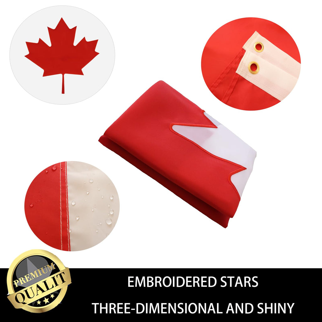 Canada Deluxe Super Tough Made Heavy Duty Canada Flag Heavy Duty Flag - Vivid Color and Four Rows Stitches For Fly End Two Rows Stitches - Canadian National Flags embroidery Maple Feaf,polyester Cloth Longest Lasting with Brass Grommets (Polyester- 3x5ft