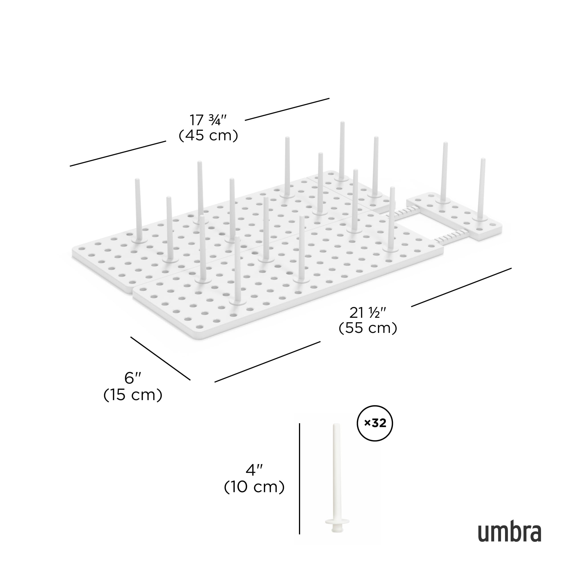 Umbra Peggy Kitchen Drawer Cupboard Organizer Tray - Adjustable Storage System For Food Containers, Cookware, Serveware, Utensils and More, White