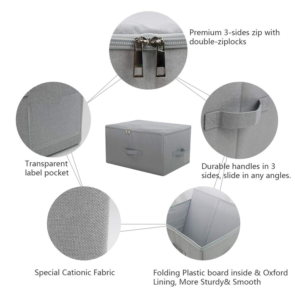Dust proof Attic Shelf Clothes Storage Boxes with Zip Lid, Breathable Collasible Bins for Seasonal Garment Organizer, Light Gray, 2 pcs