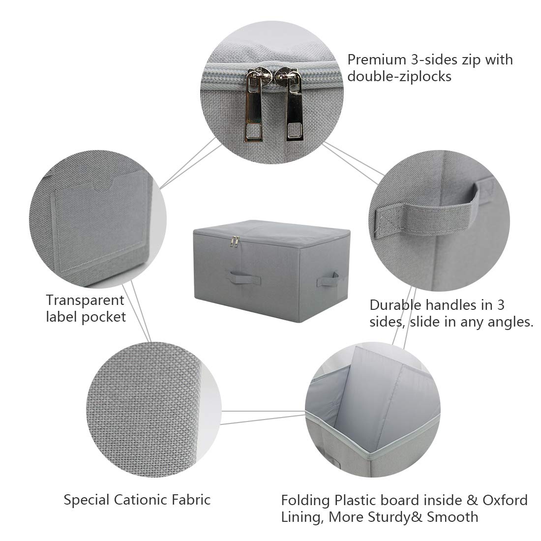Dust proof Attic Shelf Clothes Storage Boxes with Zip Lid, Breathable Collasible Bins for Seasonal Garment Organizer, Light Gray, 2 pcs