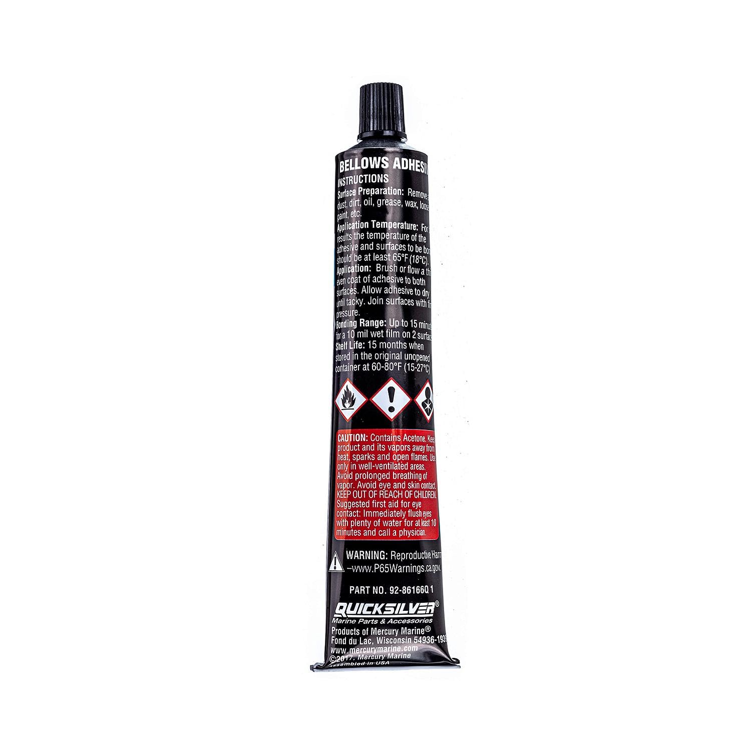 Quicksilver 86166Q1 Bellows Adhesive, Resistant to Oil, Grease, Gasoline and Water, 1.5 oz Tube