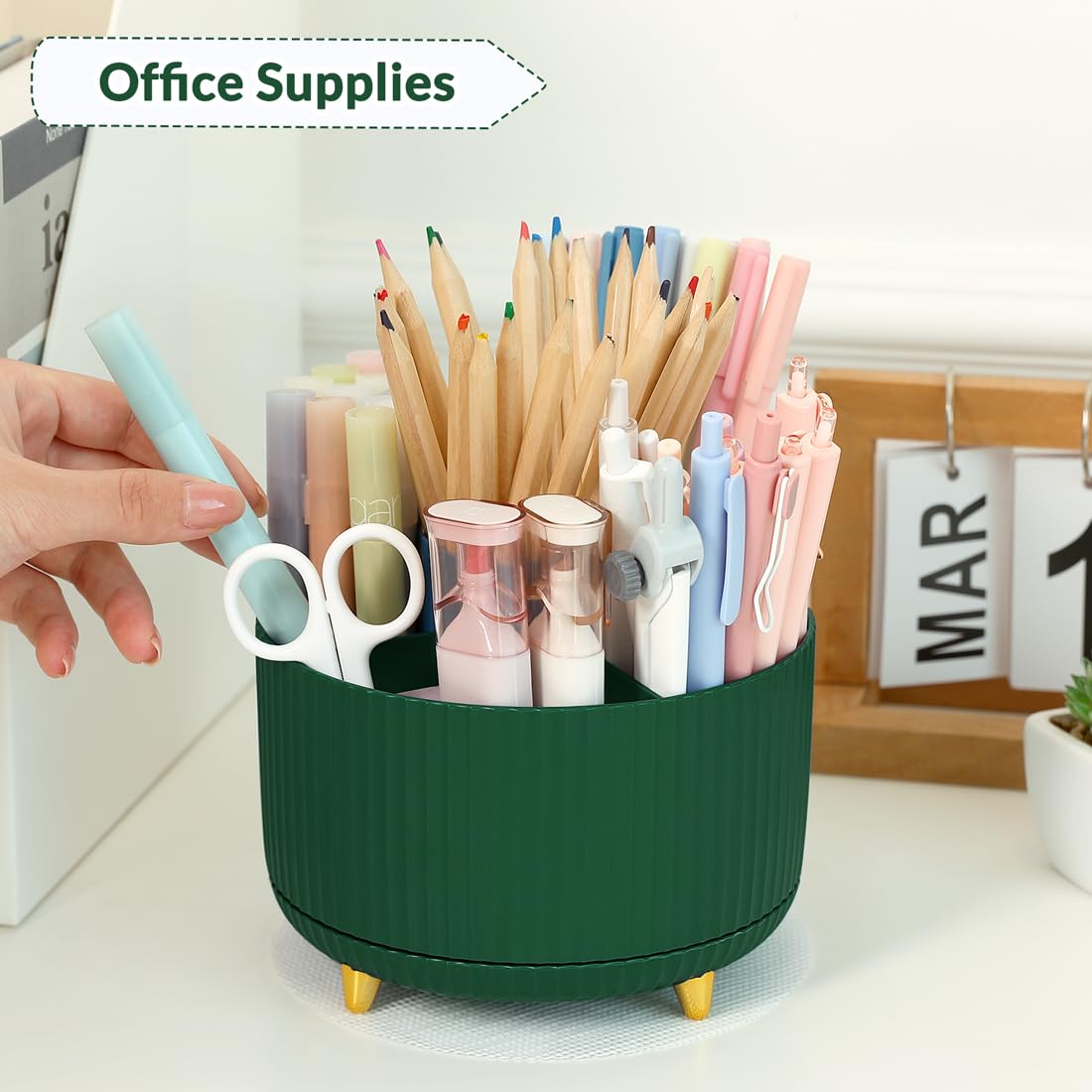 SKYDUE 360 Degree Rotating Desk Organizer, Dual-Purpose Pencil Pen Holder, 5 Slots, Art Supplies, Pencil Cup for Office, School, Home