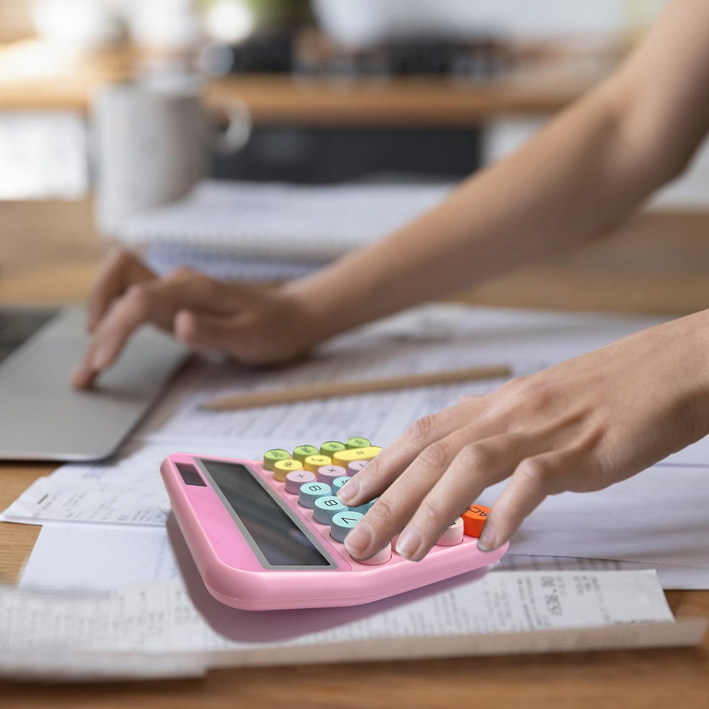 UPIHO Pink Calculator - Standard 12 Digit with Large LCD Display and Big Buttons - Office, School, Home, Business Accessory