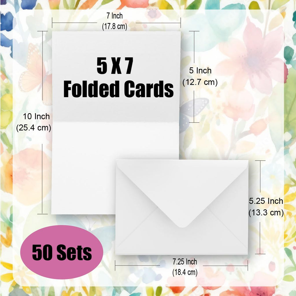 50 Pack Blank Cards and Envelopes 5x7 Inch, Premium White Blank Cardstock Bulk Stationery Greeting Cards, Blank Note Cards with Envelopes for DIY Card Making, Christmas