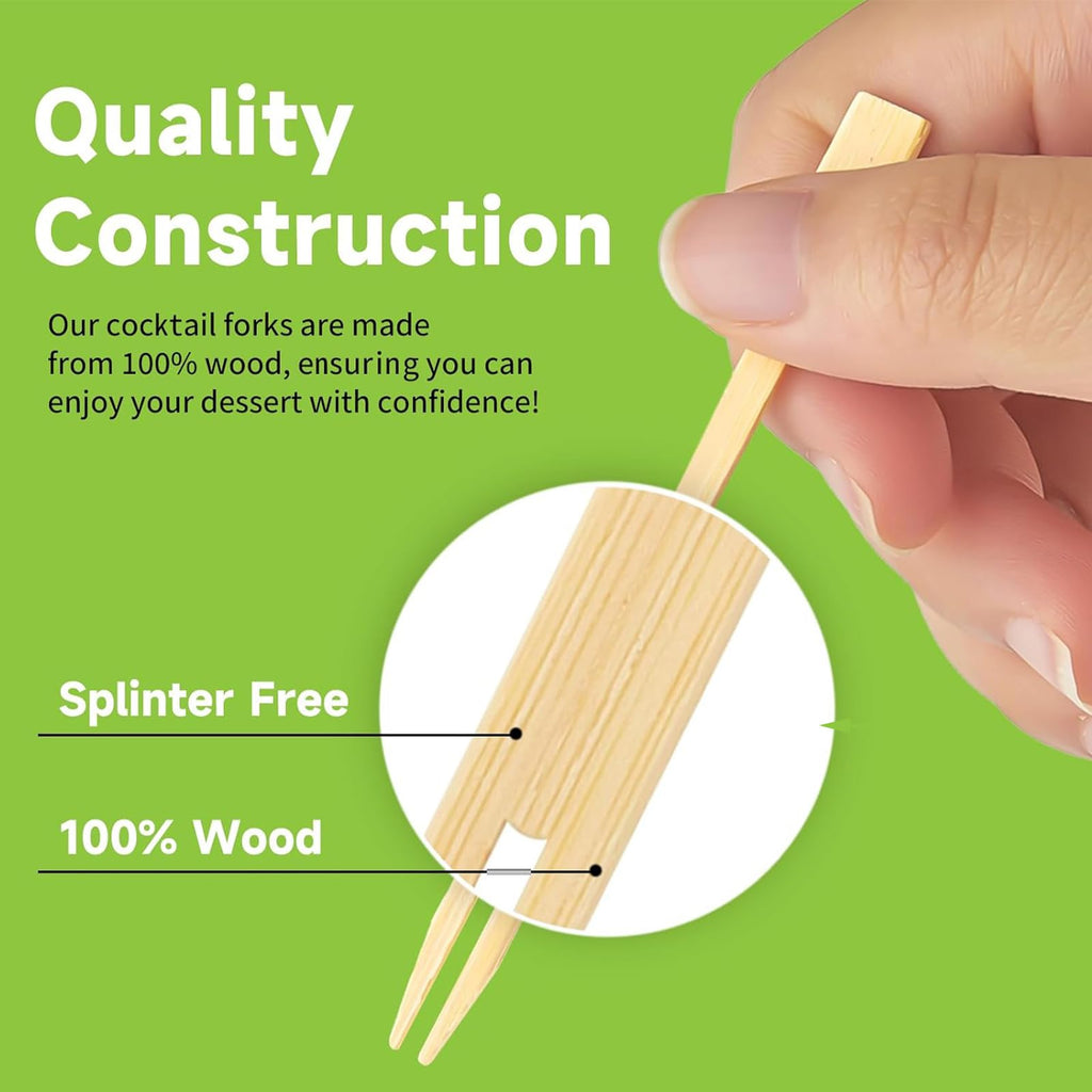 600 Pcs Disposable Bamboo Forks, 3.4 inch Natural Wood Forks Toothpicks for Fruit Appetizer Vegetable Salad, Pizza, Grilled Meat