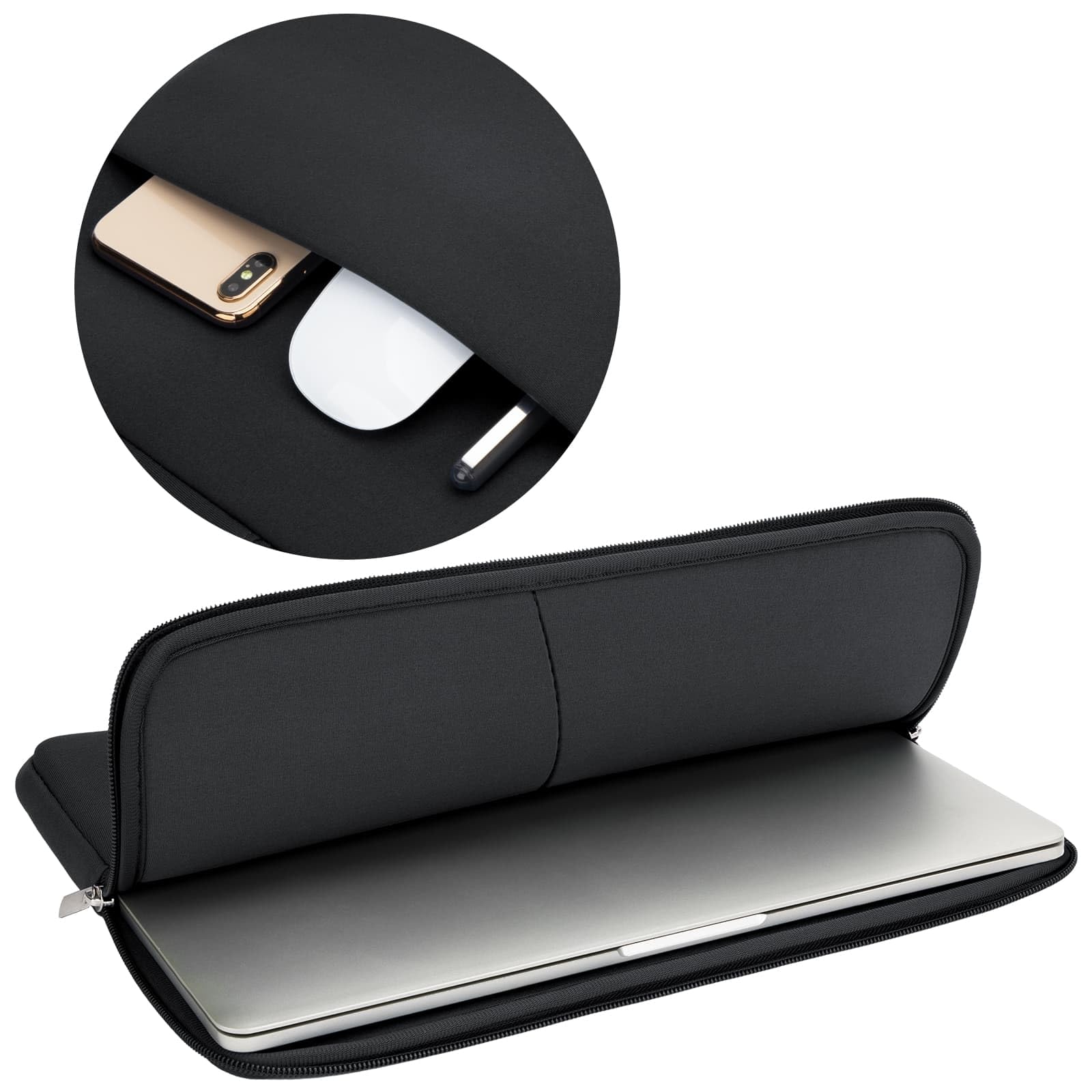 RAINYEAR 16 Inch Laptop Sleeve Soft Case with Front Pocket & Accessories Pouch, Specially Compatible with 16" MacBook M1 M2 M3 M4 M5 A2141 A2485 A2780 A2991 A3403 A3186 A3428 A3429(Black)
