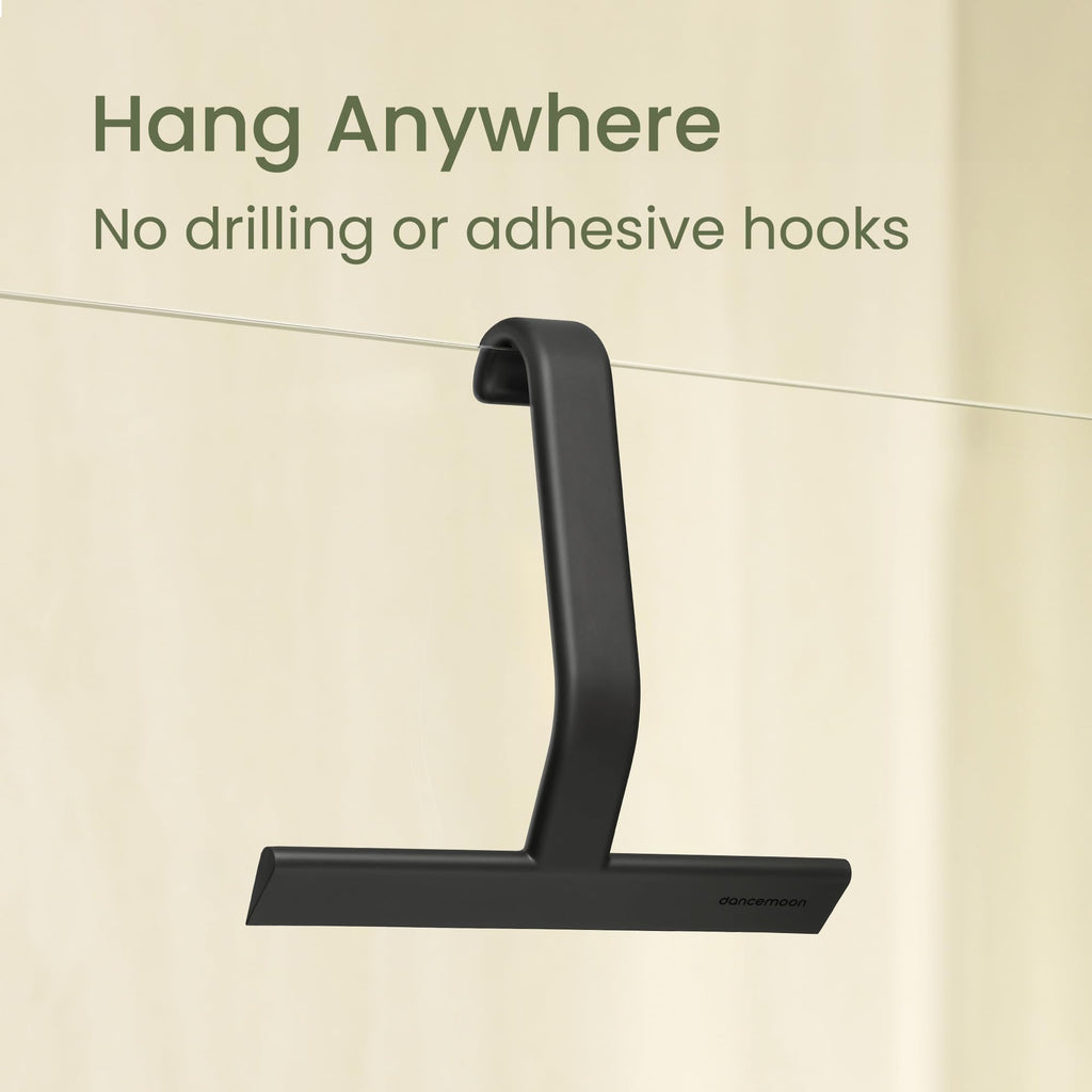dancemoon JustHang Shower Squeegee for Glass Doors, All-One-Piece Silicone with Built-in Hook Design for Easy Hanging, Household Window Mirror Squeegee for Bathroom, Glass, Tile Wall,Car 10-Inch Black