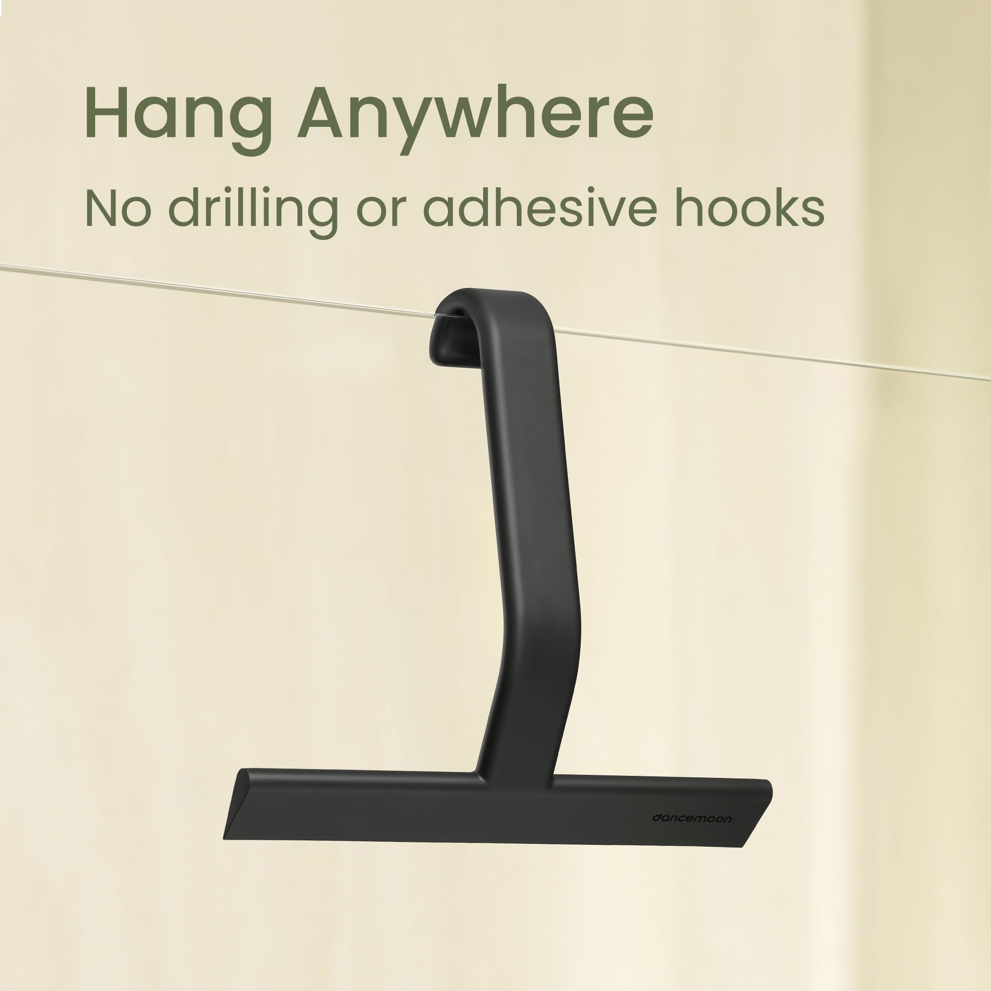 dancemoon JustHang Shower Squeegee for Glass Doors, All-One-Piece Silicone with Built-in Hook Design for Easy Hanging, Household Window Mirror Squeegee for Bathroom, Glass, Tile Wall,Car 10-Inch Black