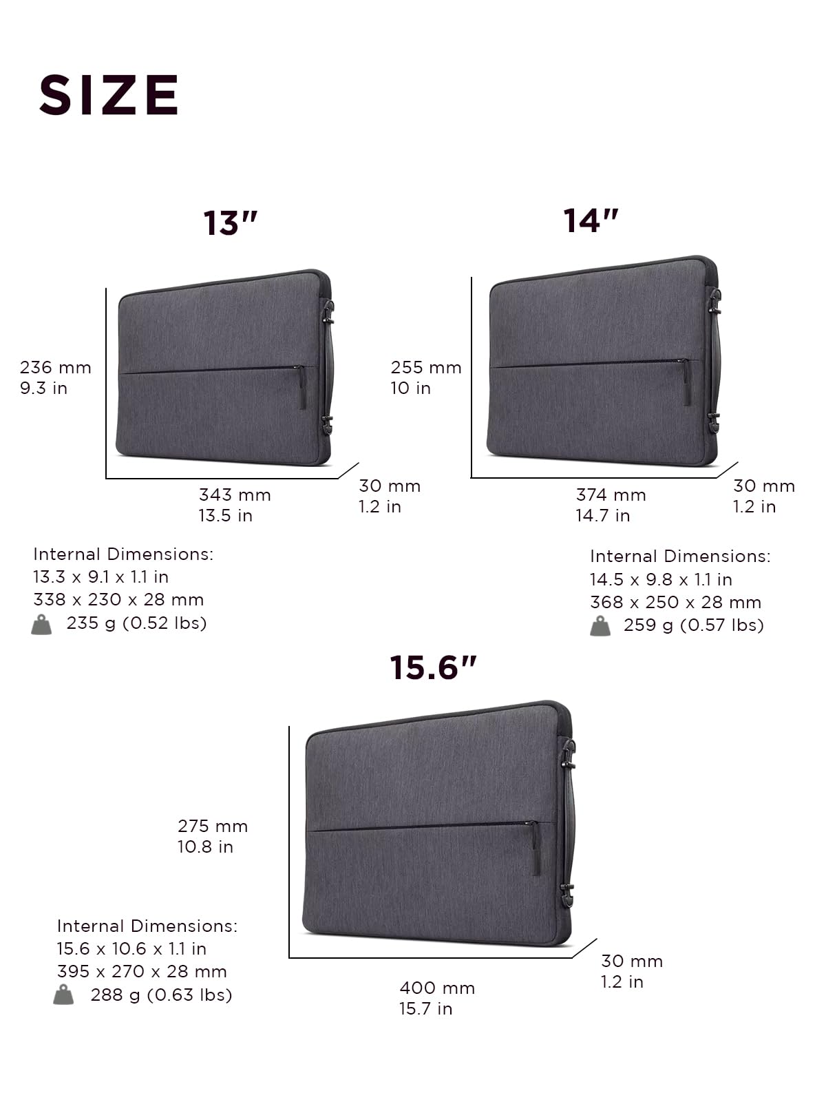 Lenovo Urban Laptop Sleeve for 13" Notebook, Water Resistant, Soft Padded Compartments, Accessory Storage, Reinforced Rubber Corners, Extendable Handle, GX40Z50940, Charcoal Grey
