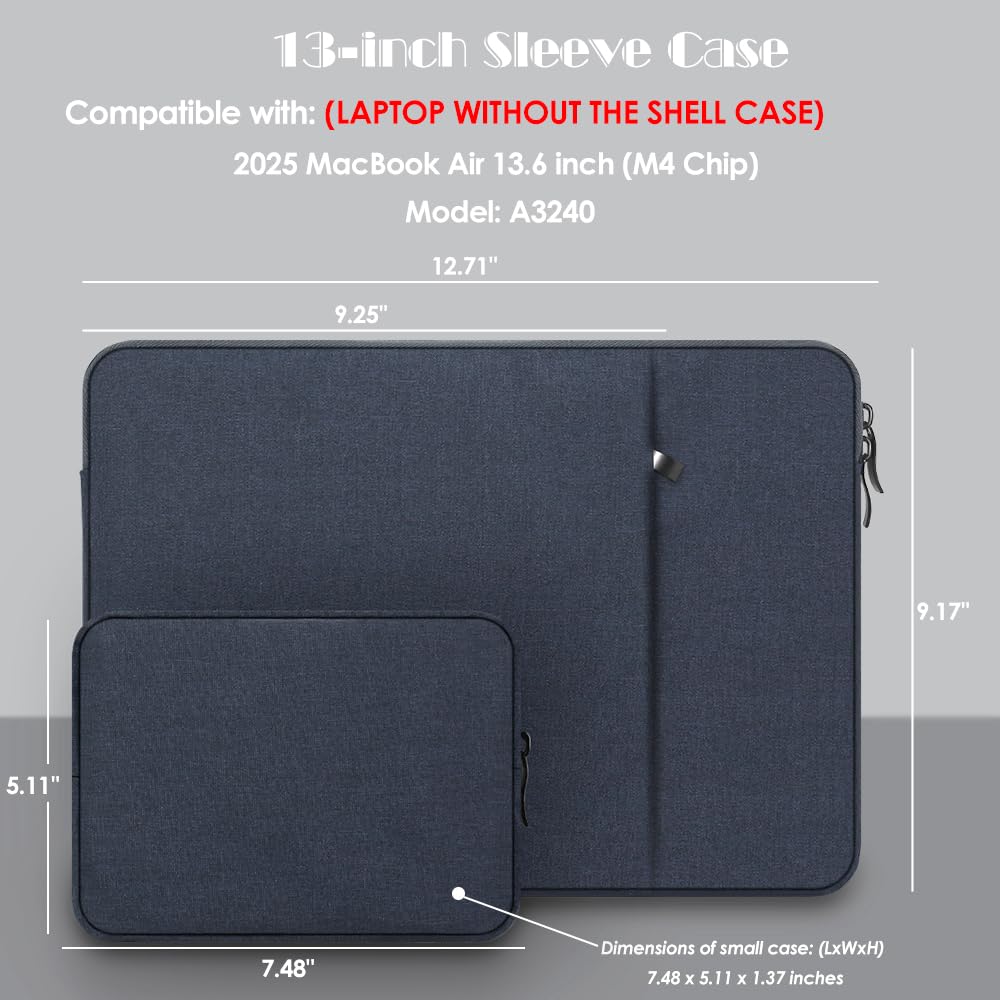 ProElife 13-Inch Laptop Sleeve Case for 2026-2022 MacBook Air 13.6 inch M5 M4 & MacBook Neo 13'' A18 Pro, Pro 13'' M2 Accessory Traveling Carrying Case Bag Cover with Small Bag (Navy Blue)