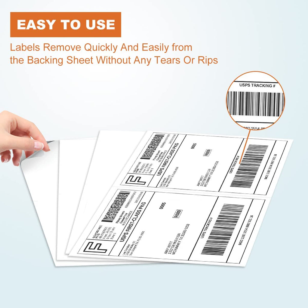 BESTEASY 200 Half Sheet Self Adhesive Shipping Labels for Laser and Ink Jet Printers, White Blank (100 Sheets, 200 Labels)