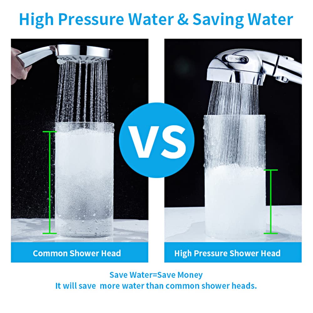 KAIYING Drill-Free High Pressure Handheld Shower Head with ON/Off Pause Switch 3 Spray Modes Water Saving Showerhead, Detachable Puppy Shower Accessories (M:Shower Head (Chrome)+Bracket+Hose)
