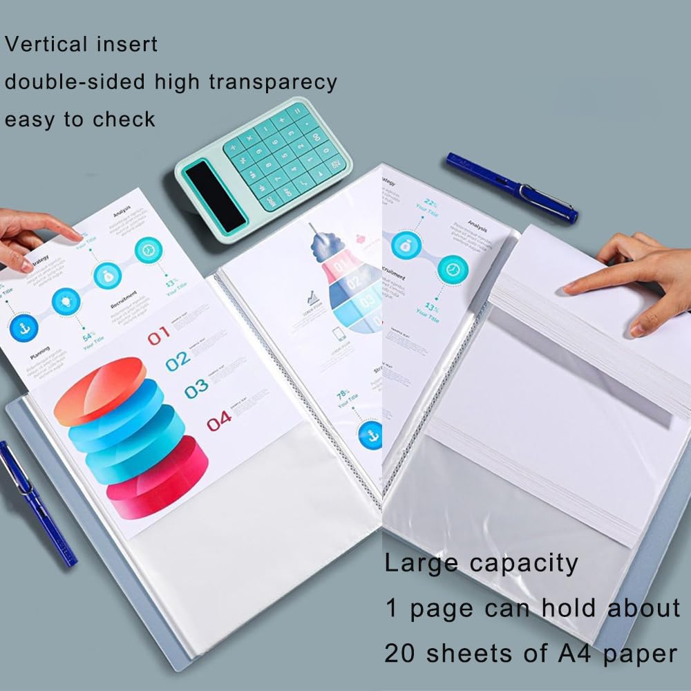 40 Pockets Display Book RUIFUNETEK Presentation Book with Clear Sheet Protectors A4 Binder with Plastic Sleeves 80 Pages Bound Sheet Protectors for Document Artwork and Photo (5 Color, 5 Pack)