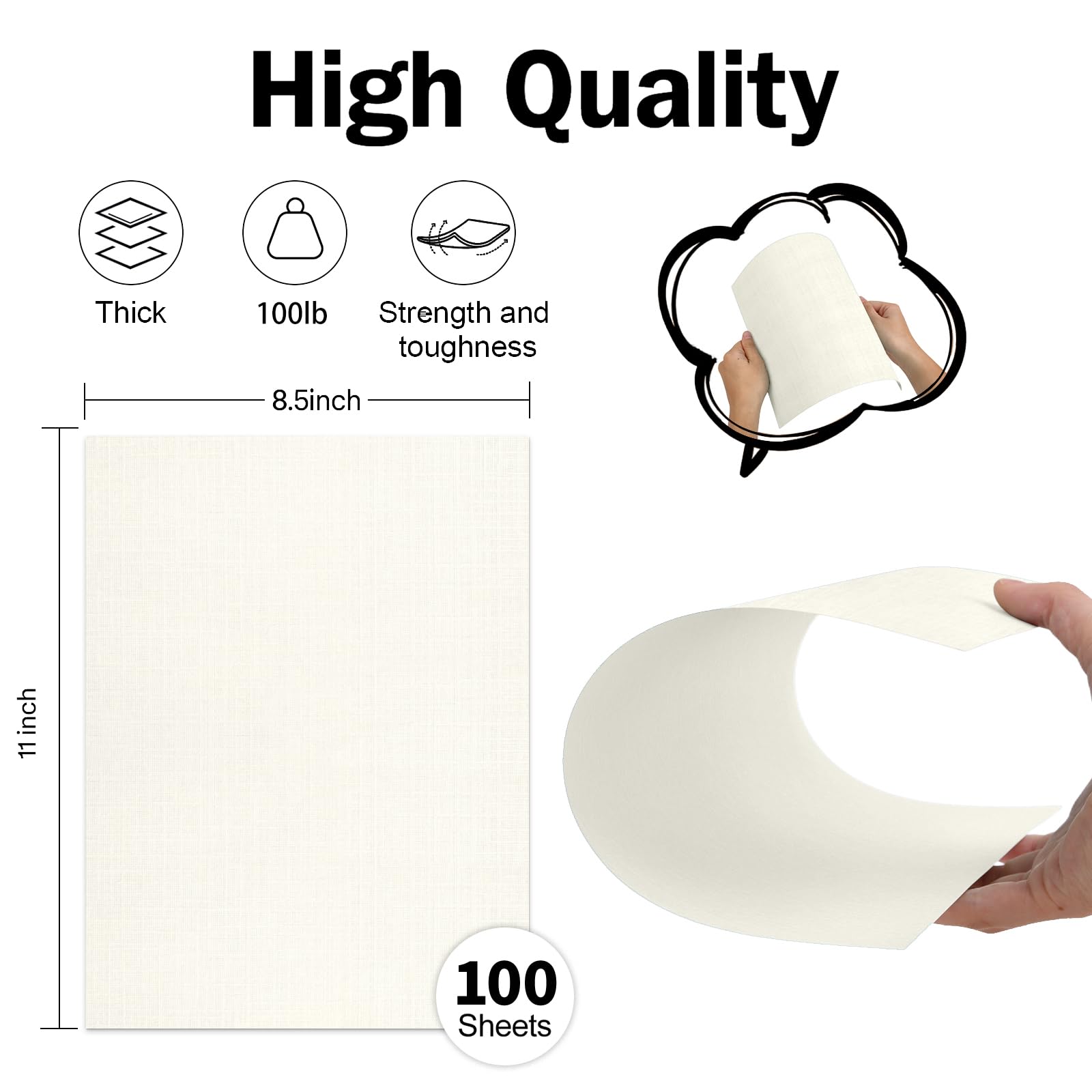 8.5 x 11 Ivory Linen Paper Textured Cardstock, Goefun 100lb Light Cream Thick Paper, Linen Textured Cardstock 100 Pack for Printing, Resume, Invitations, Artworks and Crafting