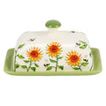 Butter Dish with Lid for Countertop, Sunflower Butter Keeper Holder, 7.5”x4.3” Large Ceramic Butter Tray Storage Sunflower Decor Mother's Day Gifts