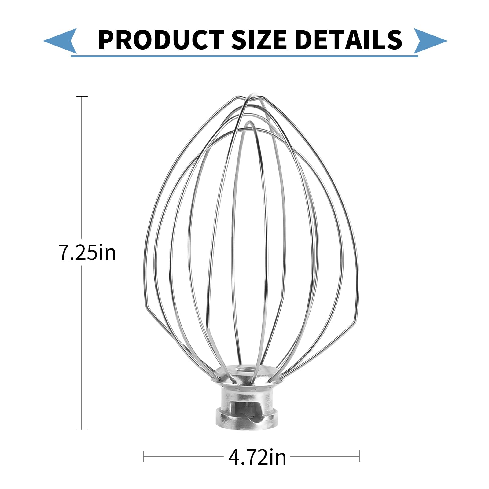 6 Wire Whisk Attachments Compatible with KitchenAid 5-6Quart Mixer, Bowl Lift Stand Mixer Accessories, 6-Quart Stainless Steel Whisk, Egg Cream, Cake Mayonnaise, for Multiple Models
