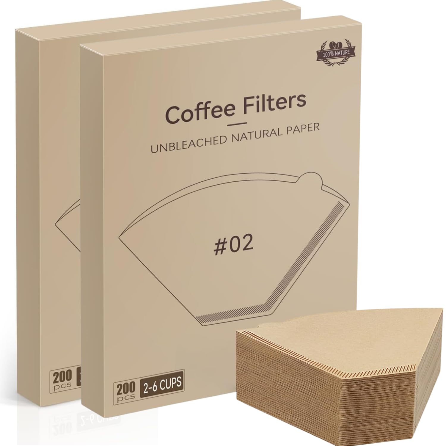 #2 Cone Coffee Filter,400 Count Unbleached Premium Coffee Filters,2-6 Cup,Disposable Coffee Filters for Drip Coffee Makers and Pour Over (400)