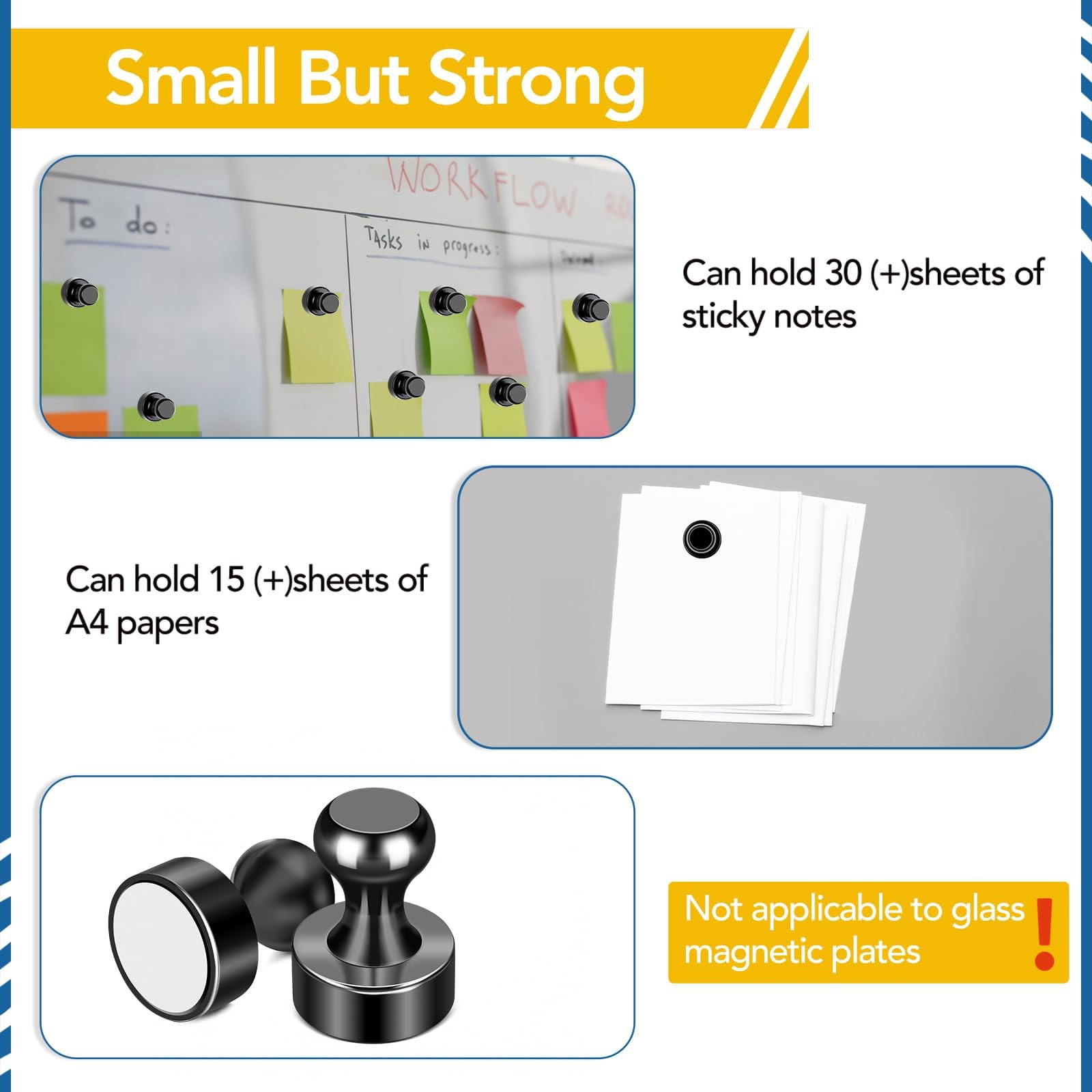 LOVIMAG 50Pcs Black Refrigerator Magnets Fridge Magnets,Small and Dainty Magnets, Metal Magnets for Fridge, Whiteboard, Office, Classroom, Map, Kitchen