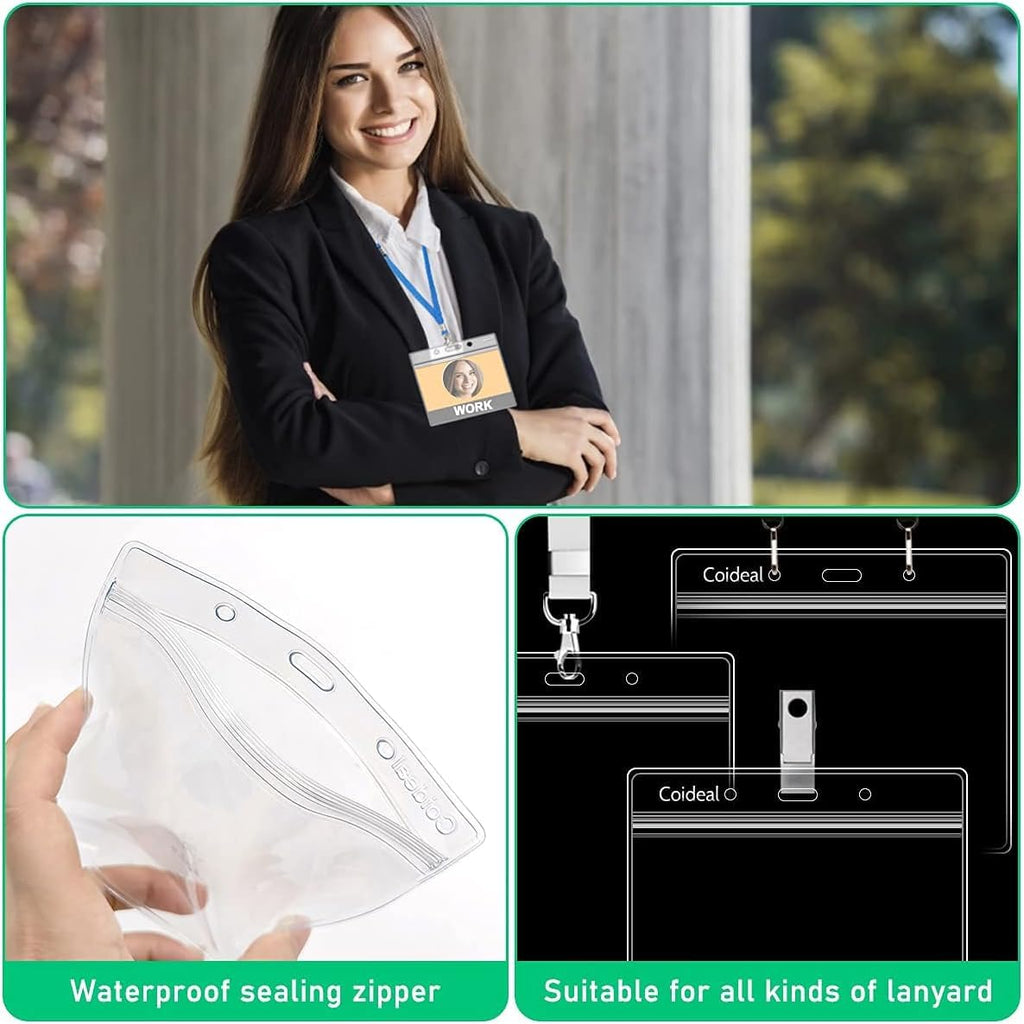 Plastic Horizontal Badge Holder Clear - Coideal 36 Pcs Thick Name Tag ID Card Holders Protector Transparent Sleeves with Waterproof Resealable Zip (126x115mm)