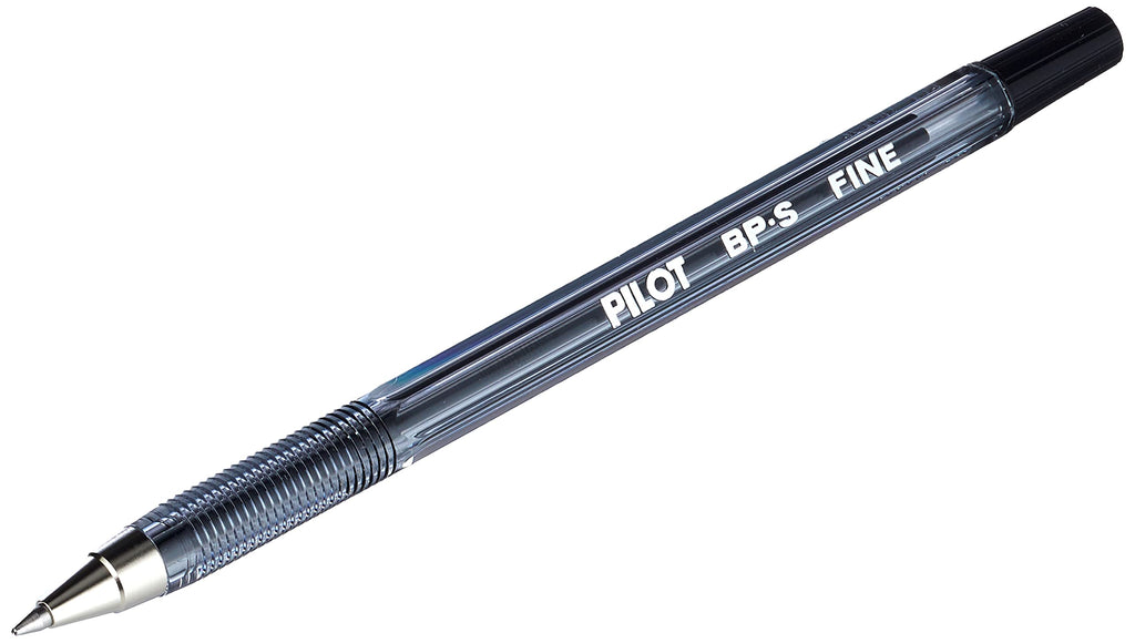 Pilot - BP-SF - Refillable Ballpoint Pen Fine point - Crystal Plastic Body with Cap - Black - Set of 12