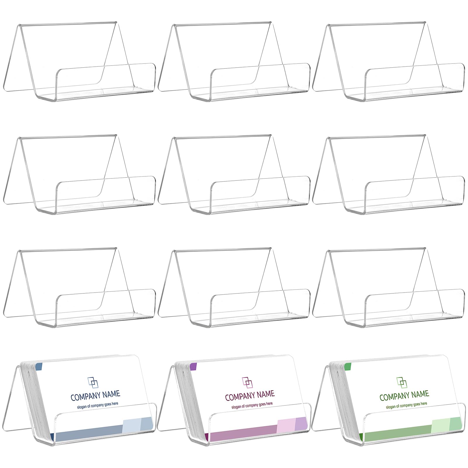 Hedume 12 Pack Clear Acrylic Business Card Holder for Desk, Office & Home, Holds 30-50 Cards