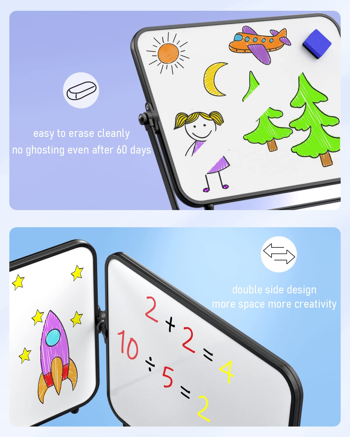 Nicpro Dry Erase Small Whiteboard A3 with Non-Slip Stand, 12 x 16'' Double Sided Magnetic Desktop White Board with 8 Pens, Eraser, Magnet, Portable Writing Easel for Kid Drawing Student Classroom Use