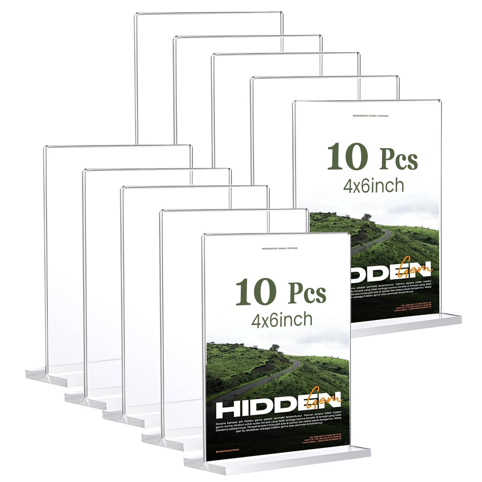 Hyuetrsa 10Pcs Clear Acrylic Sign Holder Clear Flyer Display Holder, 4×6inch Double-Sided Tabletop Display Stand for Flyers, Menus, Posters, Photos & Ads